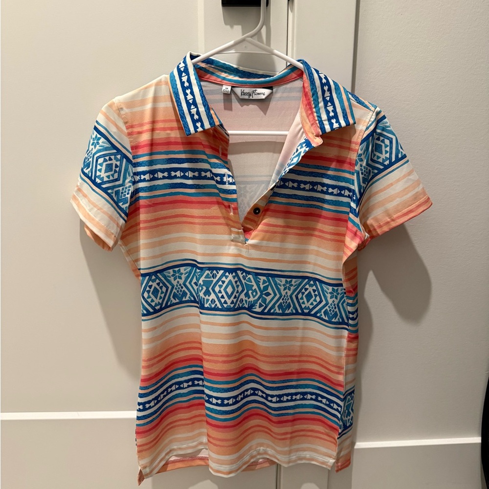 Kenny Flowers Blue and Orange Striped Polo Shirt Golf shirt